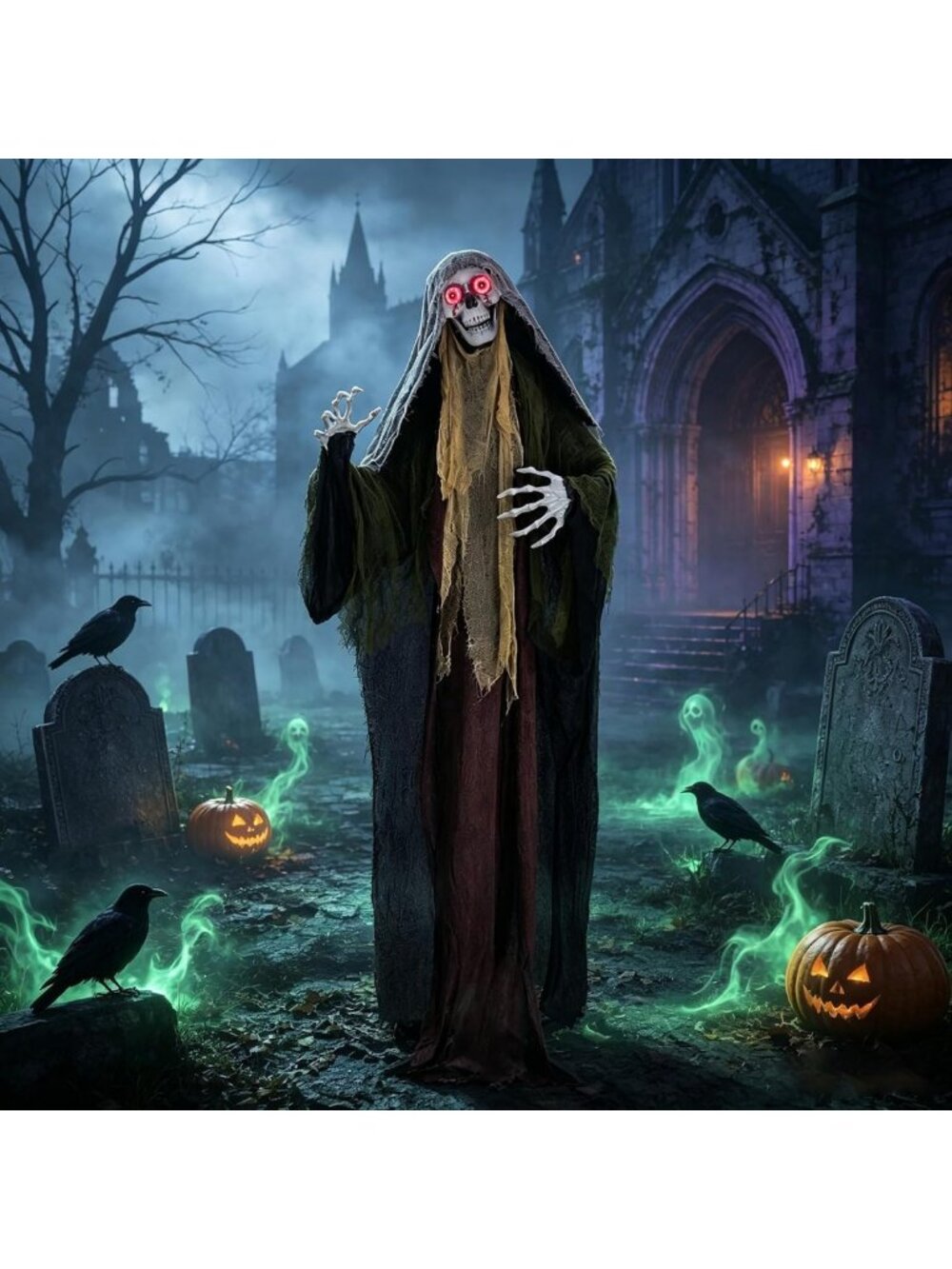 Life-Size Animatronic Skeleton Ghost - 6.1Ft Halloween Outdoor Decor
